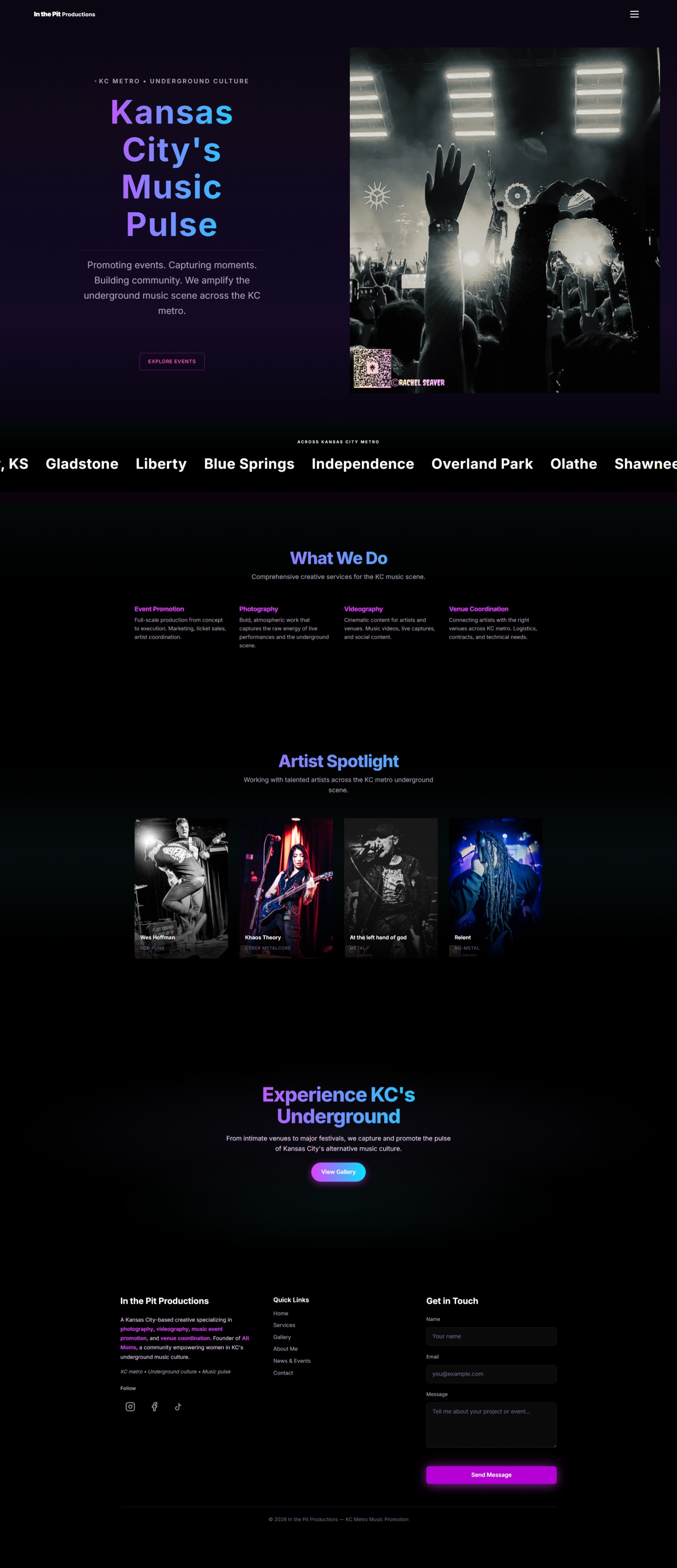 In the Pit Productions website screenshot